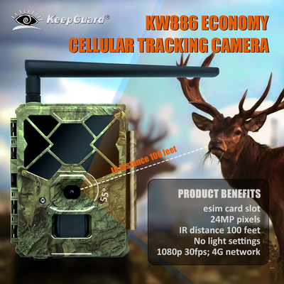 APP kontrolü 4G sim kartı ile maliyetli KW886 yaban hayatı kamerası 24MP 1080P 30 fps su geçirmez IP67 gece görüşü oyun kamerası