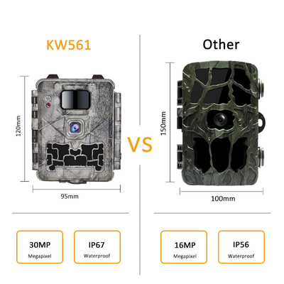 KW561 Trail Infra Cam Mini 30MP 0.25s Hız 4K Video Çözünürlüğü Su geçirmez CMOS Sensörü SD Me