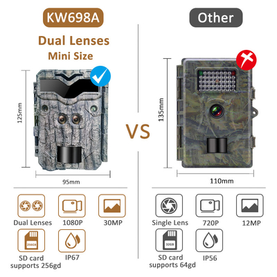 KW698A Av izleri kamerası çift lensli keşif kamerası 4K 512GB'ye kadar oyun kamerası gece görüşü