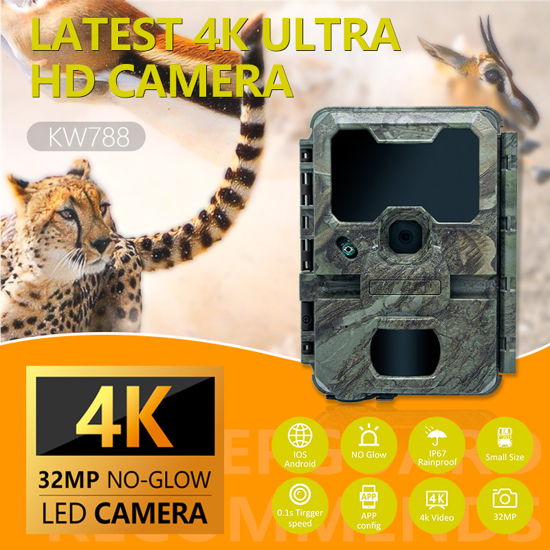 Yaban hayatı izleme kamerası Gece görüşü 0.1s Yakalama hızı 32MP 4K Av kamerası Su geçirmez IP67 Hayvan gözlem kamerası av aksesuarları