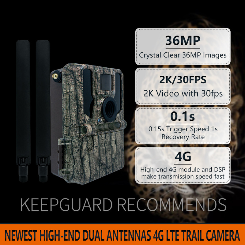 Yüksek kaliteli 4G kablosuz izleme kamerası 2024 Yeni KW897 çift antenli 36MP 2K 0.1s tetikleme hızı ile gece görüşü ile vahşi yaşam araştırmaları için